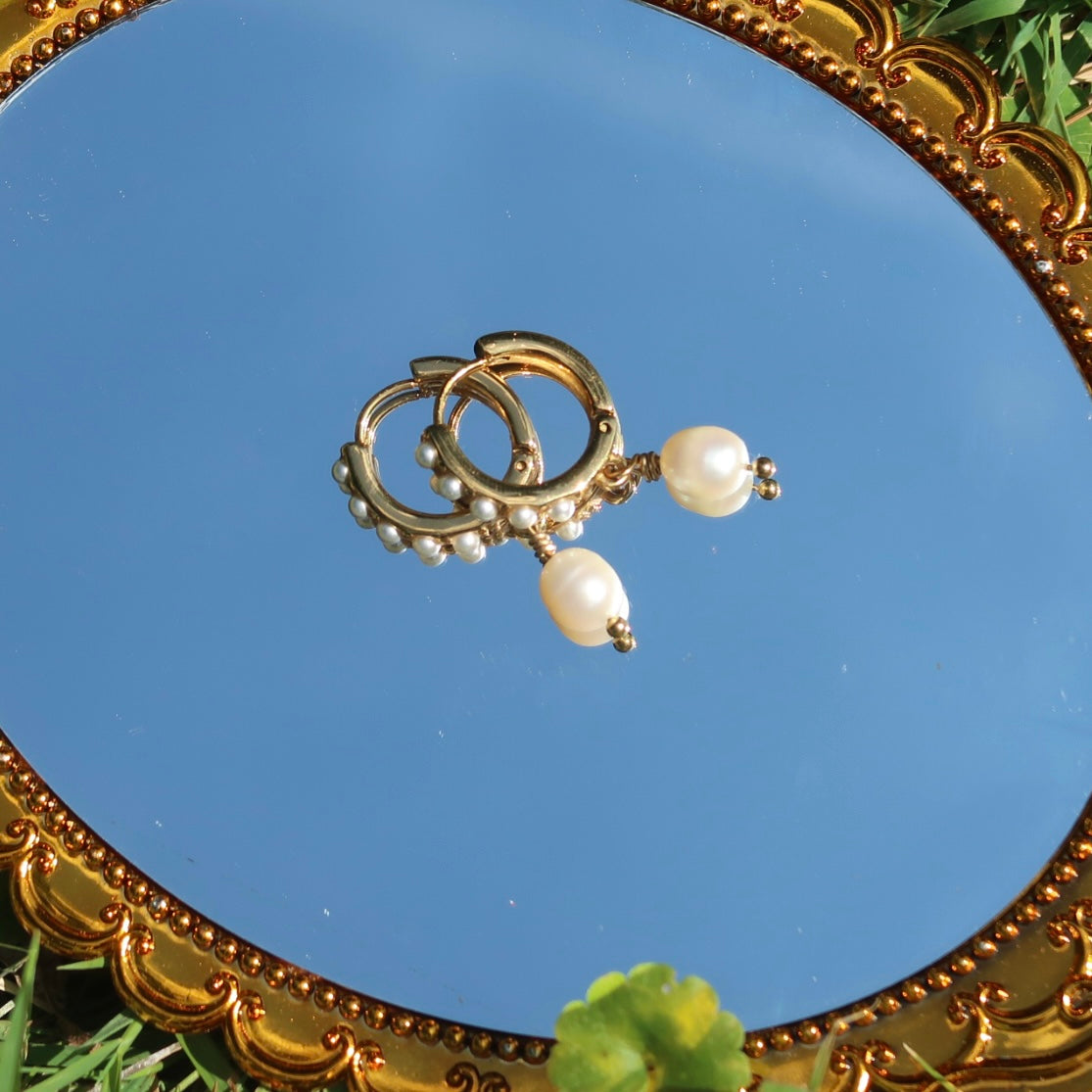 Gold Pearl Girl Hoops