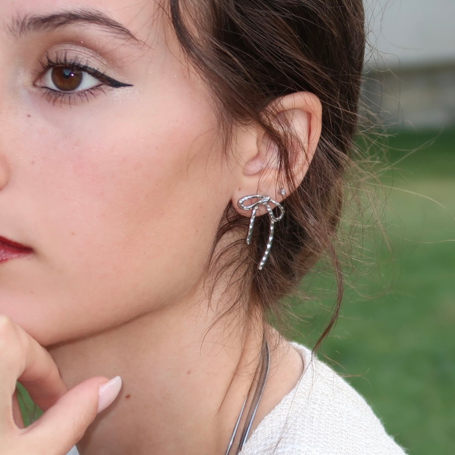 Silver Bow Earrings